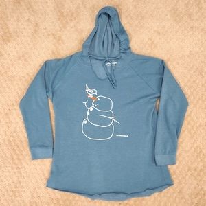 Marushka Snowman Bird Light Blue Cozy Hoodie Hand Printed USA Whimsy M